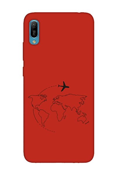 frondcase Huawei Y6 2019 Harita Uçak Kırmızı Telefon Kılıfı