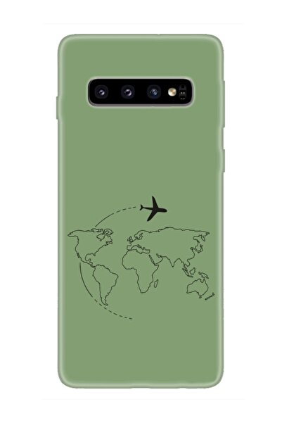 frondcase Samsung S10 Plus Harita Uçak Yeşil Telefon Kılıfı