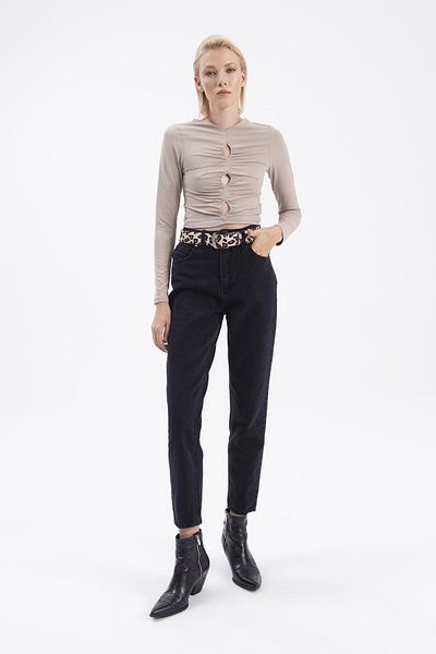 BROSERER Suzanne Women's High Waist Non-Fading Black Lycra Mom Jean Boyfrend Pants