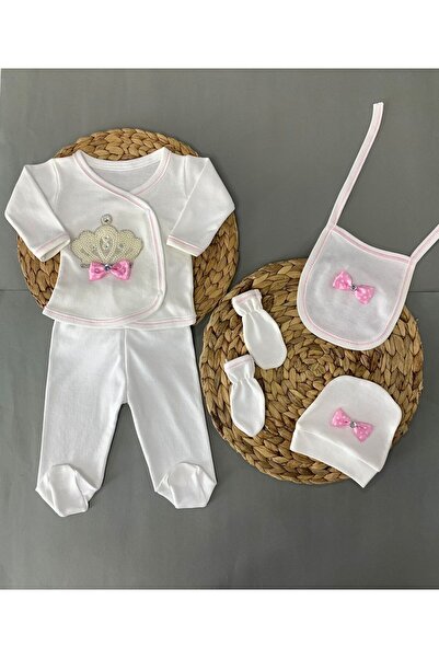 Petite Ponpon Baby طقم خروج من المستشفى مكون من 5 قطع مطرز لحديثي الولادة 0-3...