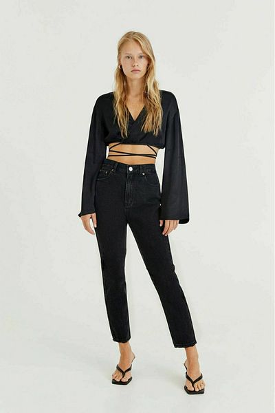 BROSERER Candy Women's High Waist Non-Fading Black Lycra Mom Jean Boyfrend Pants