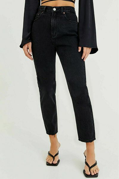BROSERER Candy Women's High Waist Non-Fading Black Lycra Mom Jean Boyfrend Pants
