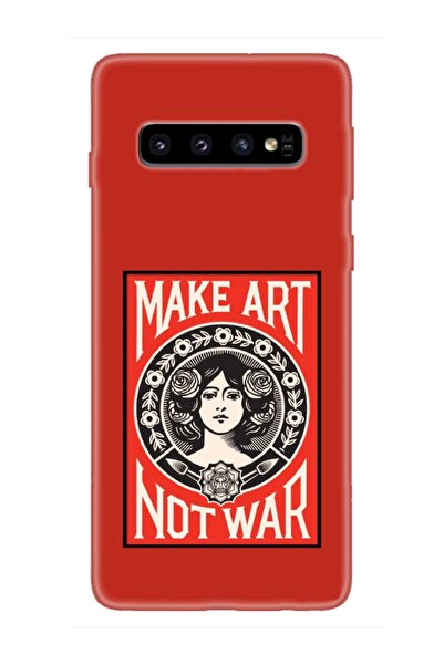 frondcase Samsung S10 Plus Make Art Not War Kırmızı Telefon Kılıfı