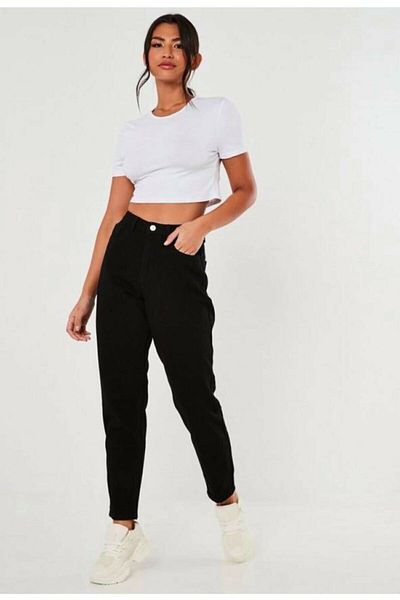 BROSERER Caremell Women's High Waist Black Mom Jeans Lycra Stretchy Jeans Pants momjean