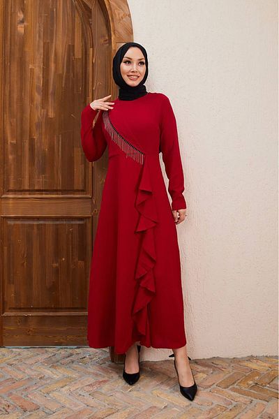 Neşeli Butik γυναικεία αλυσίδα λεπτομερές εισαγόμενο υφασμάτινο φόρεμα SMS029