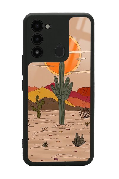 Spoyi Tecno Spark 8C Glossy Phone Case with Retro Cactus Sun Design