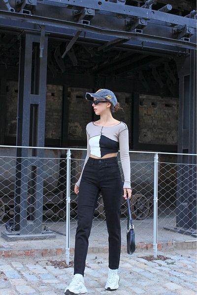 BROSERER Zemheri Women's High Waist Black Mom Jeans Lycra Flexible Denim Pants momjean