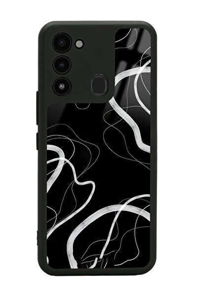 Spoyi Tecno Spark 8c Black Wave Tasarımlı Glossy Telefon Kılıfı