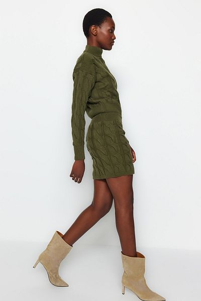 Trendyol Collection Khaki Crop Stand gallér kötöttáru felső és alsó készlet TWOAW24AU00049