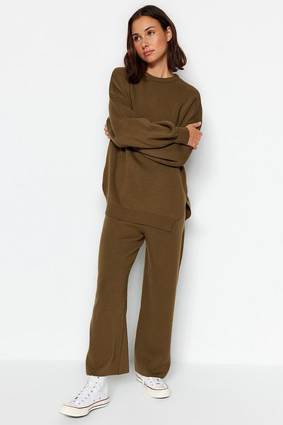 Trendyol Collection Khaki Wide Fit Balloon Sleeve kötöttáru felső és alsó készlet TWOAW24AU00067