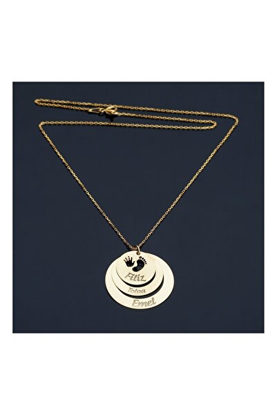 Şimal Silver 925 Ayar Gümüş Isimli Üçlü El Ayak Izli Halka Kolye