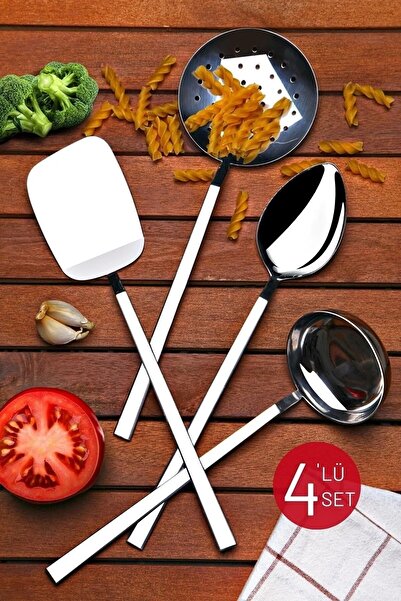 HAZARPAZAR 4 Parça Lüx Kepçe, Kevgir, Spatula, Kaşık Takımı