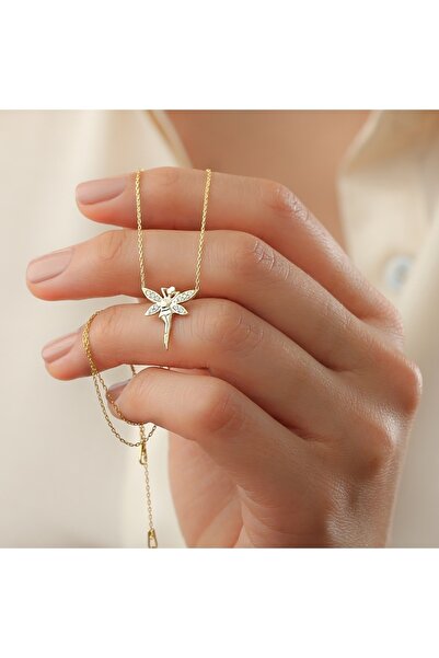 Şimal Silver 925 Ayar Gümüş Gold Kanatlı Peri Kız Kolye