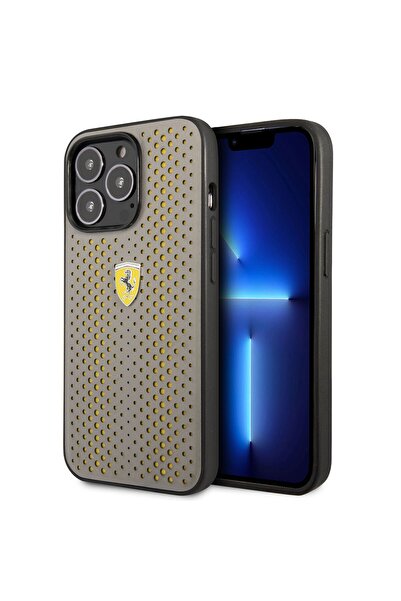 Ferrari Iphone 14 Pro Max Uyumlu Orjinal Lisanslı Kılıf Deri Sarı Noktalı Dizayn Kapak