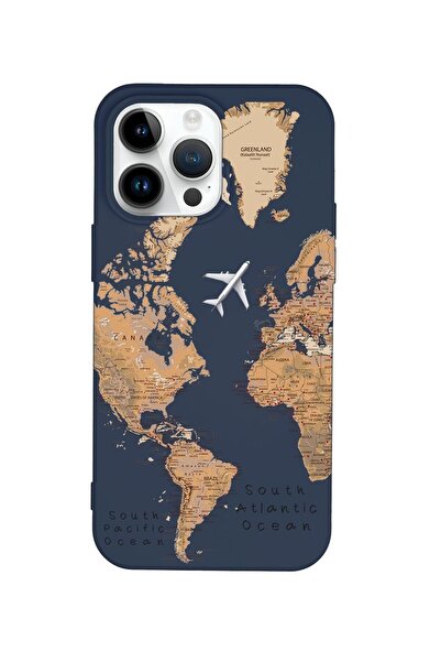 mooodcase Iphone 14 Pro Uyumlu Dünya Harita Desenli Premium Silikonlu Lansman Telefon Kılıfı