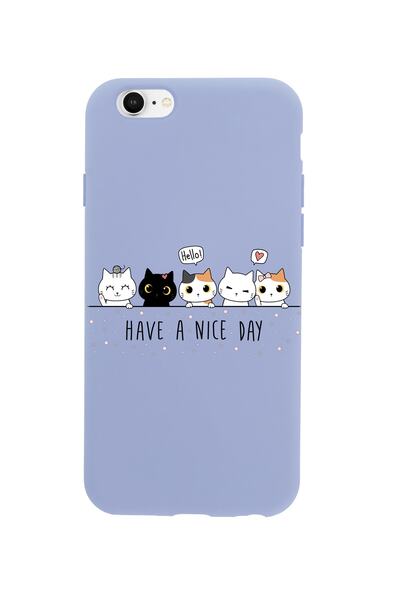 mooodcase Iphone 6 Plus Şirin Kedicikler Premium Lila Lansman Silikonlu Kılıf