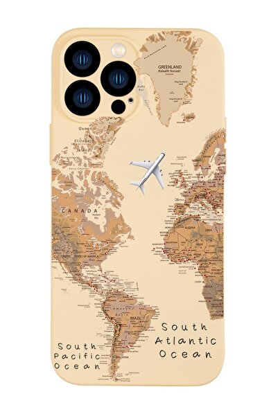 mooodcase Iphone 13 Pro Uyumlu Dünya Harita Desenli Kamera Lens Korumalı Darbe Emici Silikonlu Lansman Kılıf