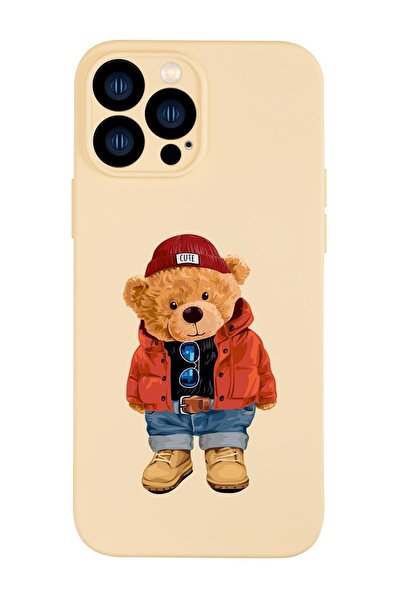 mooodcase Iphone 13 Pro Uyumlu Teddy Bear Desenli Kamera Lens Korumalı Darbe Emici Premium Silikonlu Kılıf