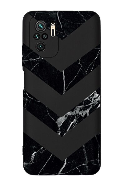 mooodcase Redmi Note 10s Mermer Üçgen Desenli Premium Silikonlu Telefon Kılıfı Uyumlu