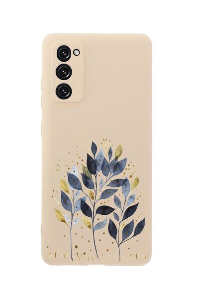 mooodcase Samsung S20 Fe Mavi Yaprak Desenli Premium Silikonlu Pembe Telefon Kılıfı