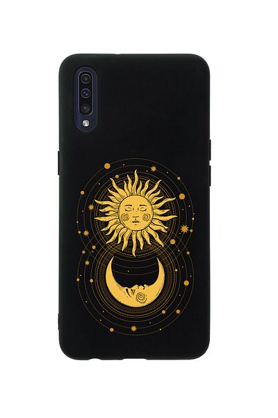 mooodcase حافظة هاتف سامسونج A50 Moon And Sun من السيليكون الفاخر باللون الأسود