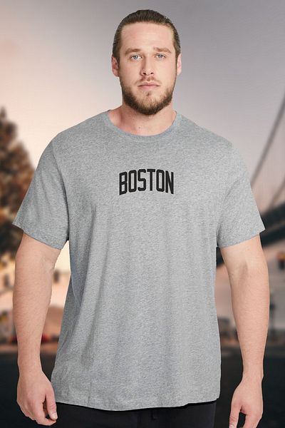 BESSA Men's Boston Printed T-Shirt Comfortable Fit Grimelange Crew Neck