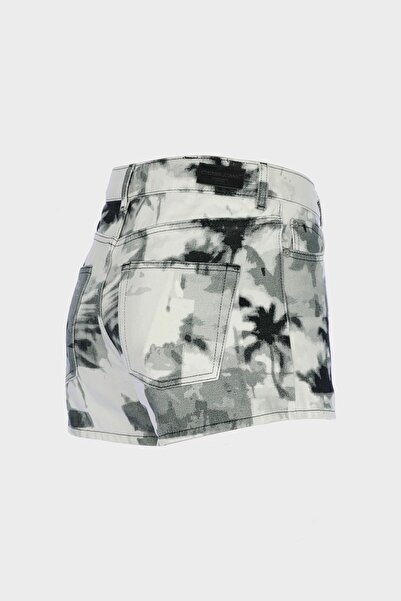 CROSS JEANS Siyah Desenli Normal Bel Patı Düğmeli Jean Şort C 4534-077