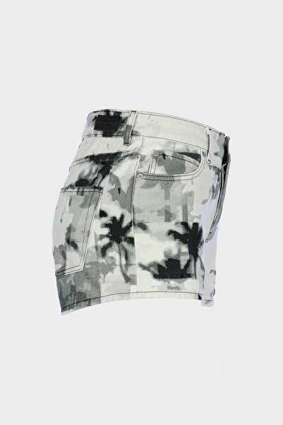 CROSS JEANS Siyah Desenli Normal Bel Patı Düğmeli Jean Şort C 4534-077