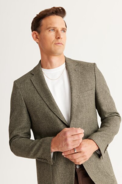 ALTINYILDIZ CLASSICS Ανδρικό σακάκι σακάκι με μοτίβο γιακά με μοτίβο Χακί Slim Fit Slim Fit