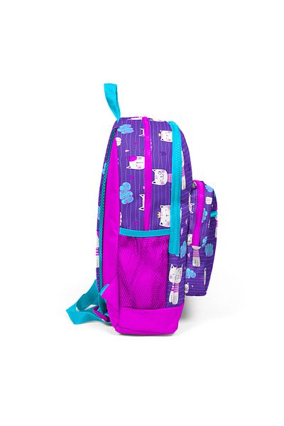 Coral High Kids Purple Cat Patterned Four Compartment School Backpack 23464
