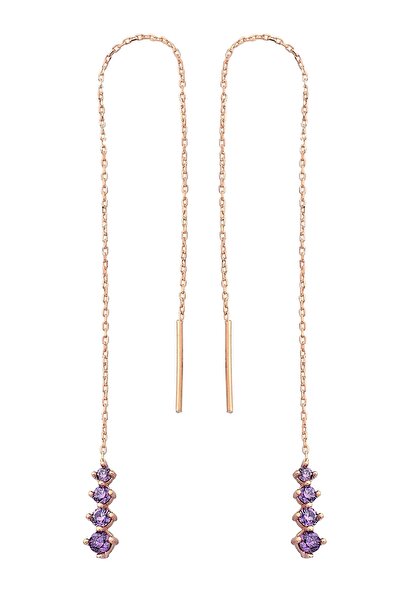 Argentum Concept 925 Ayar Gümüş Rose Sıra Mor Taşlı Zincir Küpe - 12111201