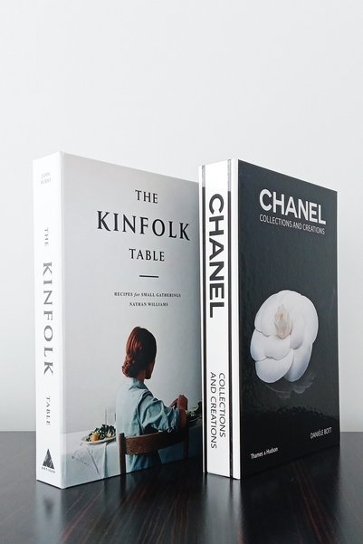 2'li Dekoratif Kitap Kutu Görünümlü Kinfolk Tabele Recipes & Chanel Siyah Gül Temalı
