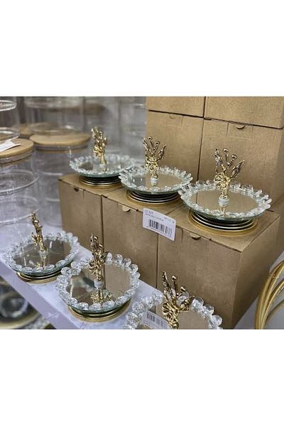 AKAR HOME Square and Round Footed Glass Stone Lux Treats and Presentations (2 Pieces)