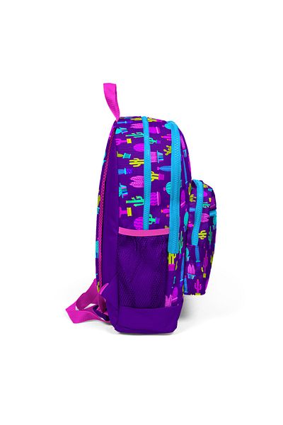 Coral High Kids Purple Pink Cactus Patterned Four Compartment USB School Backpack 23273