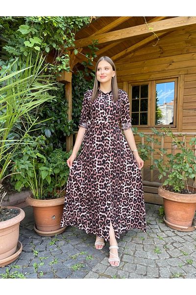 Miasista Rochie cămașă cu imprimeu leopard închis