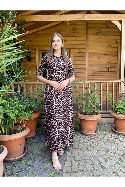 Miasista Rochie cămașă cu imprimeu leopard închis