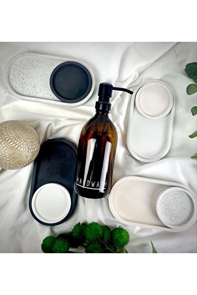 Orange Atelier 2 Pieces Decorative Oval Gray Concrete Trinket Plate Concrete Jewelry Plate Candle Plate Candle Holder Organizer