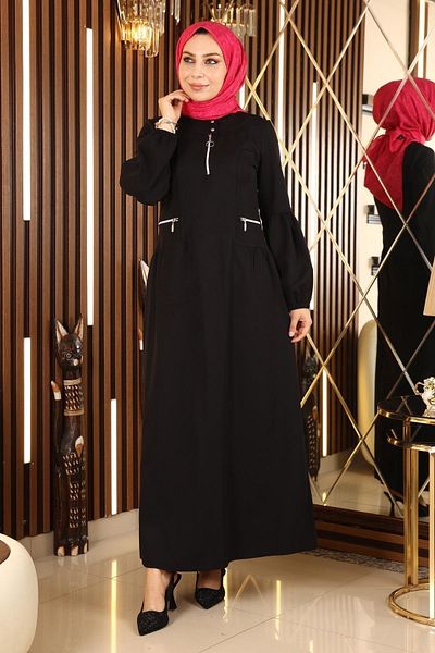 Modamihram Detailné šaty na zips Black 10269