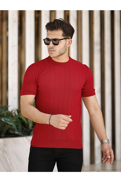 COOL TARZ Κόκκινο ανδρικό πλεκτό μπλουζάκι με στρογγυλό γιακά