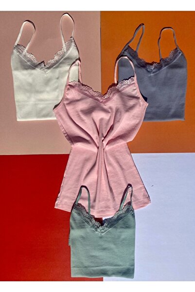 VicTroy Бавовняні та еластичні 4 штуки сорочки з підв'язками для жінок (екрю-синій-рожевий-зелений)