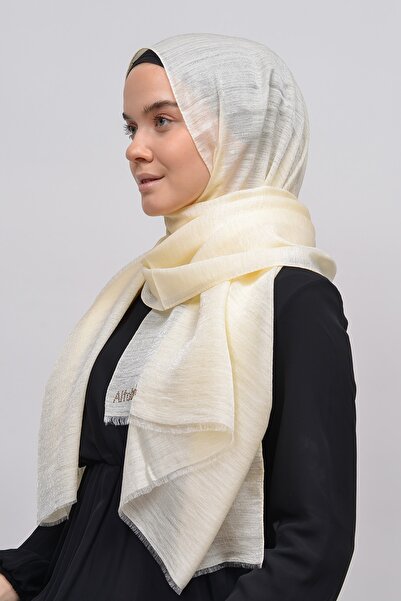 Altobeh Bright Cream Colored Women's Evening Dress Shawl - Glittering Glitter Hijab Design