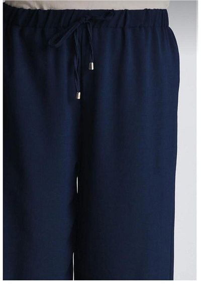 Moda Bu Γυναικείο Καλοκαιρινό Παντελόνι Φαρδύ Navy Μπλε Φαρδύ με λάστιχο στη μέση