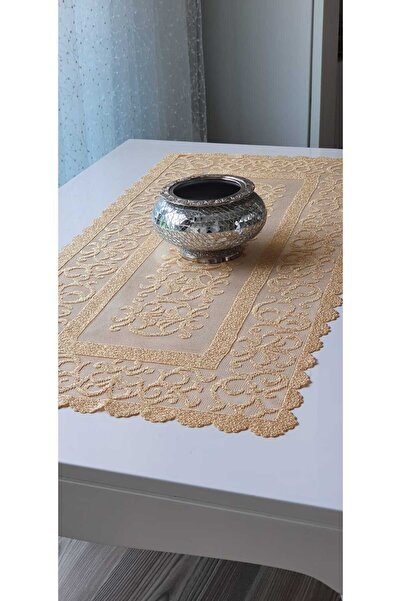 WENESSİ Osmanlı Desen Örme Tül Kısa Runner Örtüsü 40x90 (SARI)