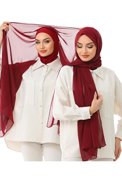 zocac Pratik Boyunlu Şifon Hazır Şal, Bordo