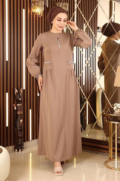 Modamihram Zipper Detailed Dress Mink 10269