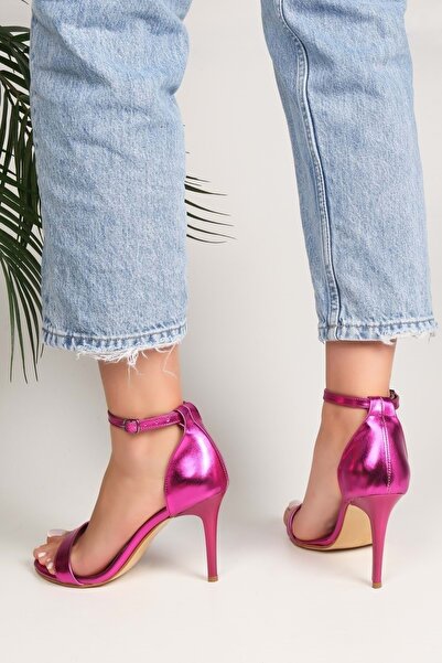 Shoeberry Women's Dianthus Purple Metallic Single Strap Heeled Shoes