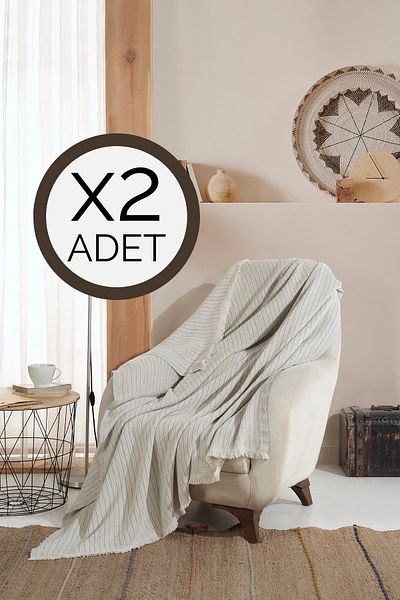 Lux Touch Vera Gray 2 Pieces Sofa Armchair Cover Shawl 150 X 200 Cm TV Blanket Throw Cotton