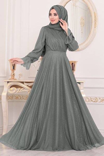 Neva Style Tesettürlü Abiye Elbiseler - Füme Tesettür Abiye Elbise 22202fu