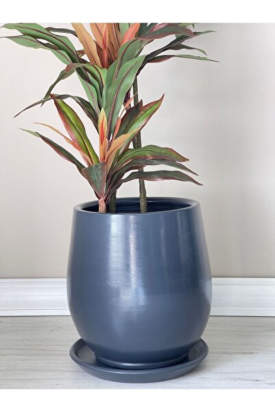 odka 25litre Armut Saksı Tabaklı Yükseklik:32cm Çap:26cm Antrasit