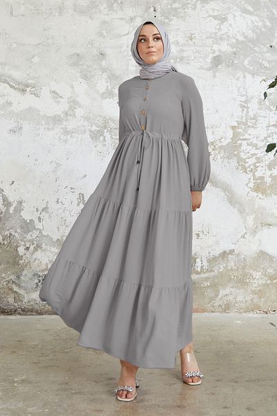 InStyle فستان أيروبين رمادي - باميلا بأزرار